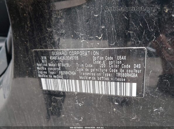 4S4BTAAC6L3245706 2020 SUBARU OUTBACK Black Շարժիչի բաժամունքի տեսք