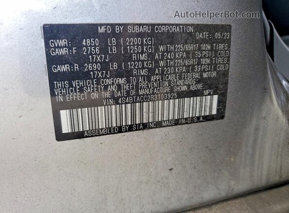 4S4BTACC2R3103925 2024 SUBARU OUTBACK Серебряный Вид подкапотного пространства