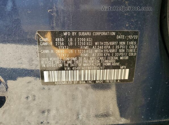 4S4BTACC8R3224247 2024 SUBARU OUTBACK Blue Вид наклейки з VIN-кодом