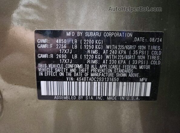 4S4BTADC2S3131650 2025 SUBARU OUTBACK Зеленый Вид наклейки с VIN-кодом