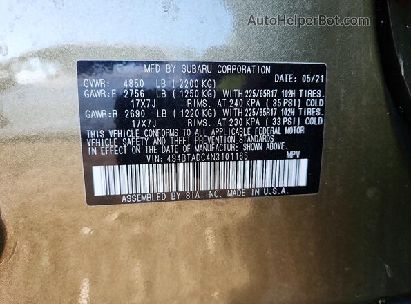 4S4BTADC4N3101165 2022 SUBARU OUTBACK Green Вид підкапотного простору