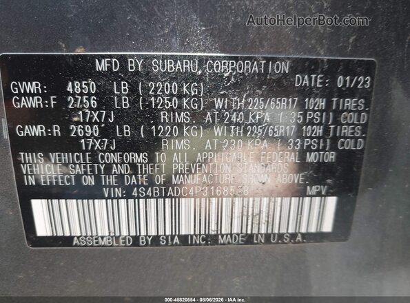 4S4BTADC4P3168528 2023 SUBARU OUTBACK Gray Vista del compartimento del motor