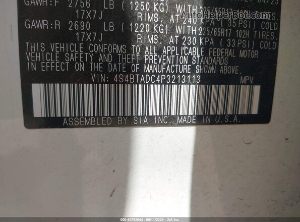 4S4BTADC4P3213113 2023 SUBARU OUTBACK White Engine compartment view