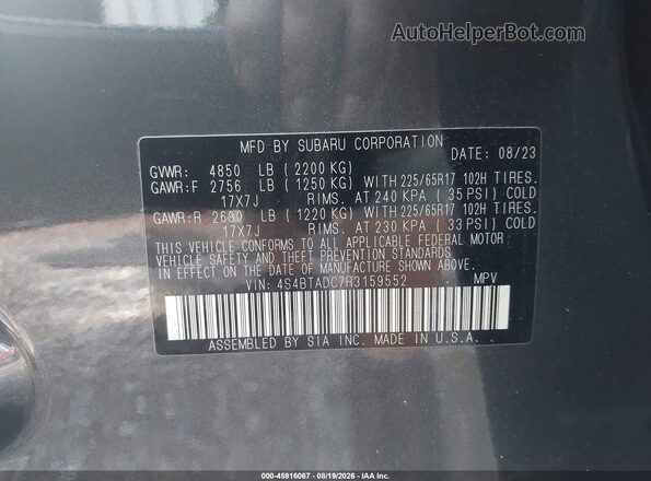 4S4BTADC7R3159552 2024 SUBARU OUTBACK Gray Widok komory silnika