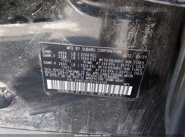 4S4BTADC9P3223300 2023 SUBARU OUTBACK Black Vista del compartimento del motor