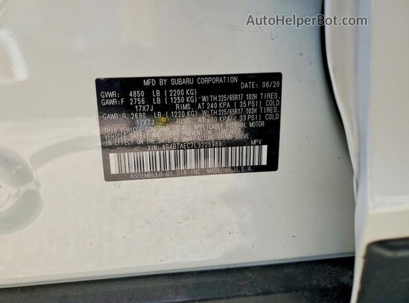 4S4BTAEC7L3225989 2020 SUBARU OUTBACK White Engine compartment view