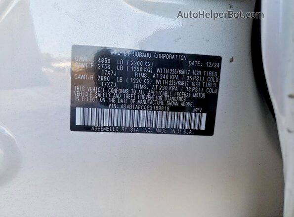 4S4BTAFC0S3189818 2025 SUBARU OUTBACK Белый Вид подкапотного пространства