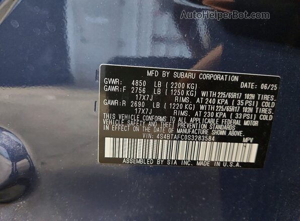 4S4BTAFC0S3283584 2025 SUBARU OUTBACK Blue VIN sticker view