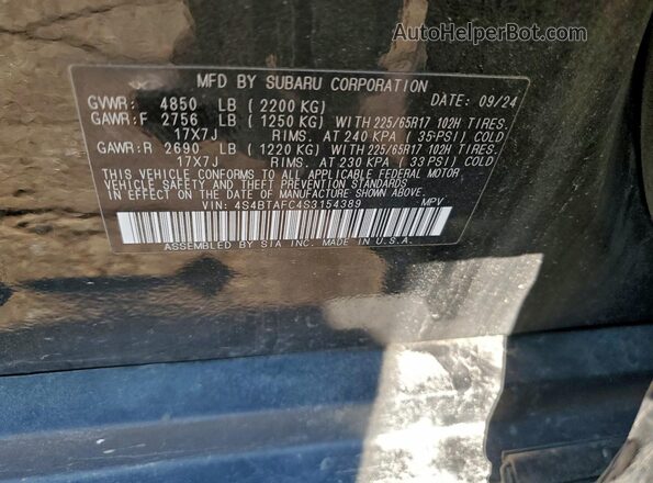 4S4BTAFC4S3154389 2025 SUBARU OUTBACK Black Engine compartment view