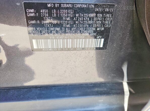 4S4BTAFC7R3172959 2024 SUBARU OUTBACK Угольный Вид наклейки с VIN-кодом
