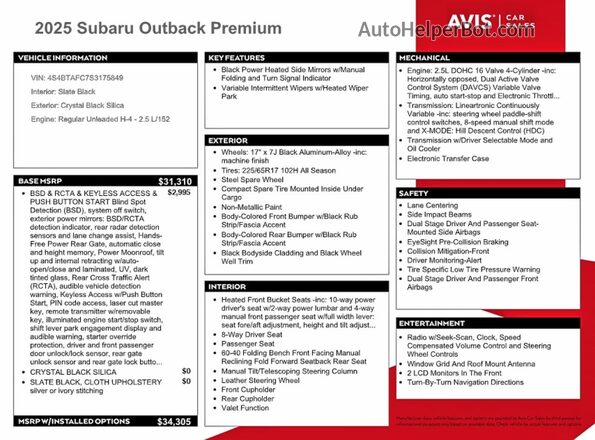 4S4BTAFC7S3175849 2025 SUBARU OUTBACK Black Widok komory silnika