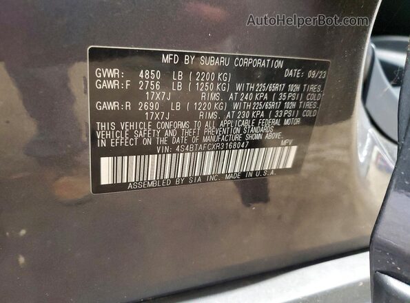4S4BTAFCXR3168047 2024 SUBARU OUTBACK Gray ძრავის განყოფილების ხედი