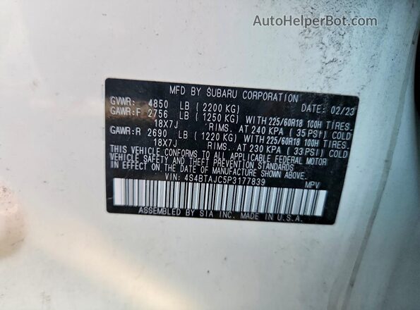 4S4BTAJC5P3177839 2023 SUBARU OUTBACK White Widok komory silnika