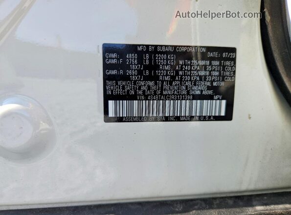 4S4BTALC2R3131398 2024 SUBARU OUTBACK Белый Вид наклейки с VIN-кодом