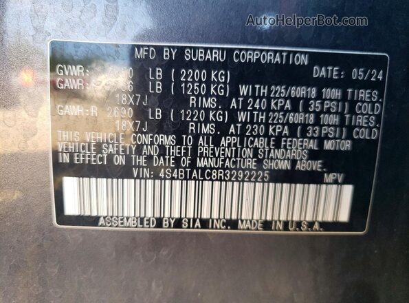 4S4BTALC8R3292225 2024 SUBARU OUTBACK Gray 