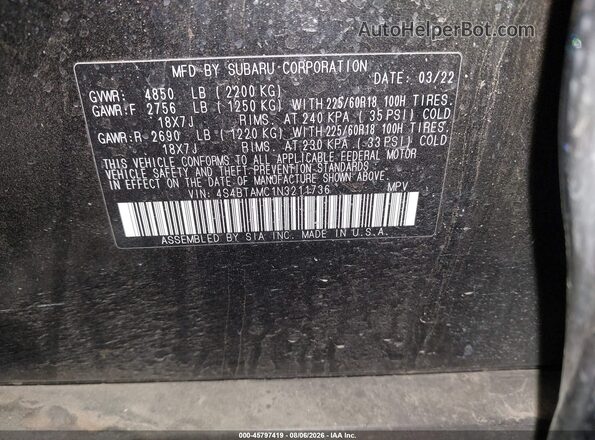 4S4BTAMC1N3211736 2022 SUBARU OUTBACK Черный Вид подкапотного пространства