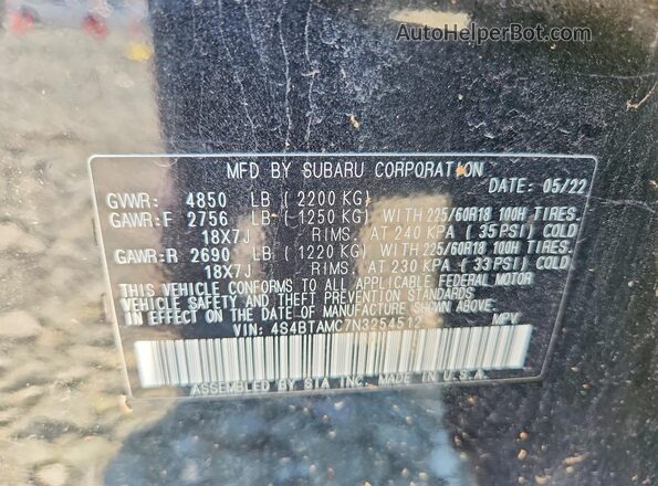 4S4BTAMC7N3254512 2022 SUBARU OUTBACK Black 