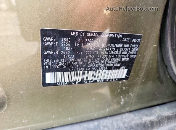 4S4BTAMC7P3118528 2023 SUBARU OUTBACK Green Vista del compartimento del motor