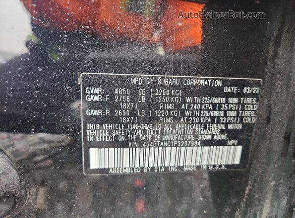 4S4BTANC1P3207994 2023 SUBARU OUTBACK Black Vista del compartimento del motor