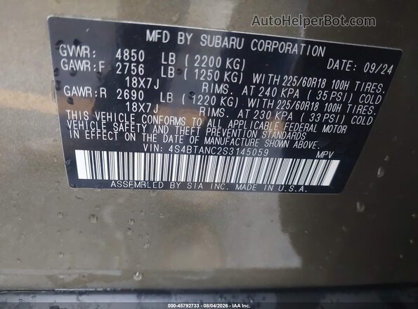 4S4BTANC2S3145059 2025 SUBARU OUTBACK Green Widok komory silnika