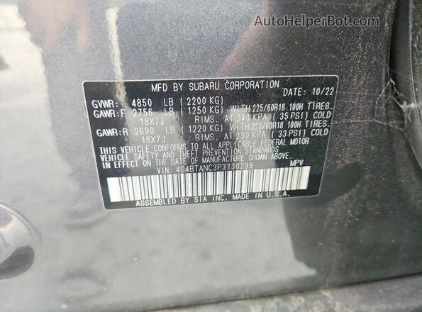 4S4BTANC3P3130299 2023 SUBARU OUTBACK Gray Widok naklejki z numerem VIN