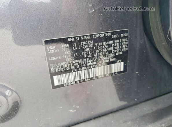 4S4BTANC5P3122608 2023 SUBARU OUTBACK Gray VIN sticker view