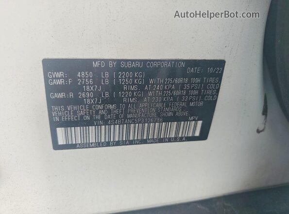 4S4BTANC5P3126786 2023 SUBARU OUTBACK Белый Вид наклейки с VIN-кодом