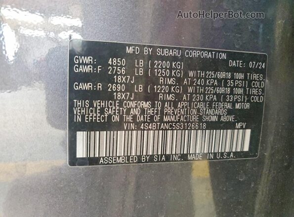 4S4BTANC5S3126618 2025 SUBARU OUTBACK Gray ძრავის განყოფილების ხედი