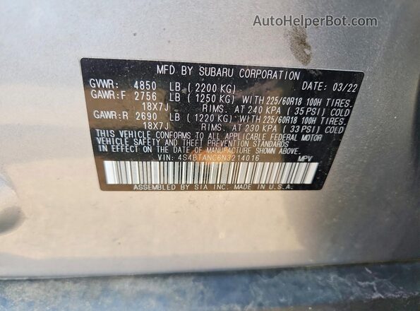 4S4BTANC6N3214016 2022 SUBARU OUTBACK Silver Widok komory silnika