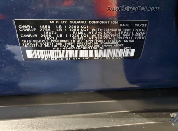 4S4BTANC6R3180536 2024 SUBARU OUTBACK Blue VIN sticker view