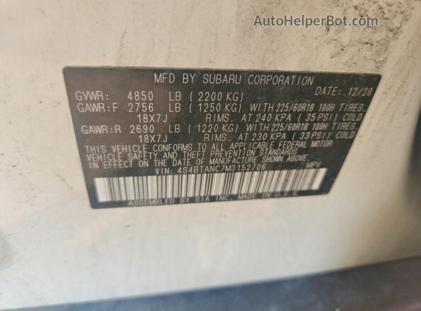 4S4BTANC7M3152706 2021 SUBARU OUTBACK Белый Вид подкапотного пространства