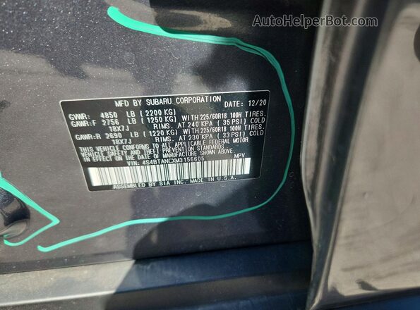 4S4BTANCXM3156605 2021 SUBARU OUTBACK Серый Вид наклейки с VIN-кодом