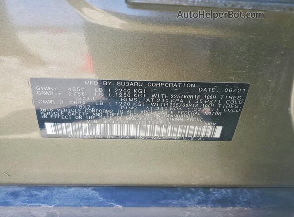 4S4BTAPC6N3102698 2022 SUBARU OUTBACK Green Engine compartment view