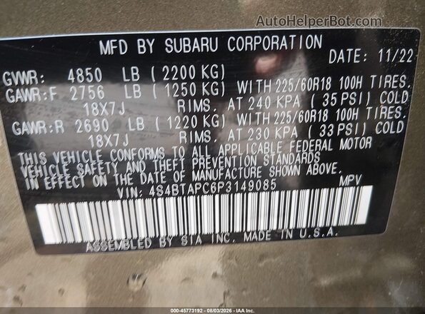 4S4BTAPC6P3149085 2023 SUBARU OUTBACK Green Շարժիչի բաժամունքի տեսք