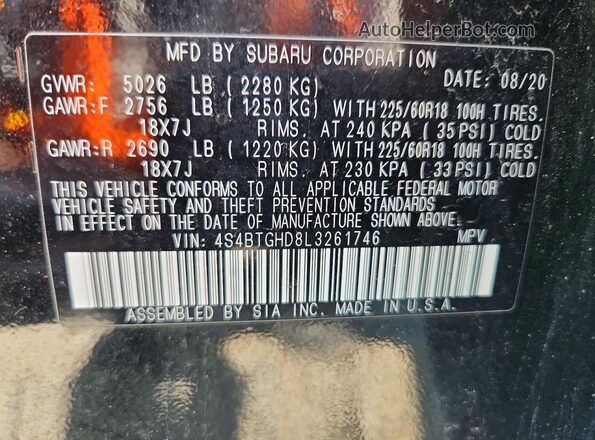 4S4BTGHD8L3261746 2020 SUBARU OUTBACK Черный Вид подкапотного пространства