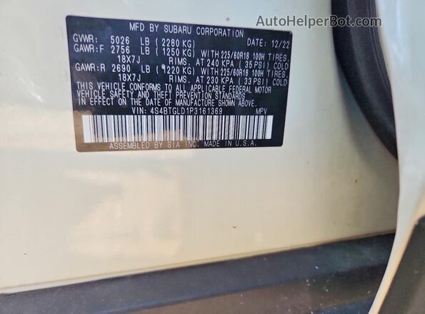 4S4BTGLD1P3161369 2023 SUBARU OUTBACK White Панорамний вид салону 360°