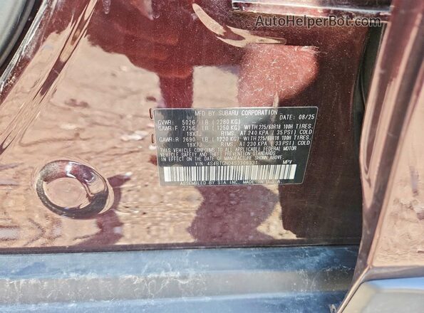 4S4BTGND4S3306331 2025 SUBARU OUTBACK Burgundy Вид наклейки з VIN-кодом