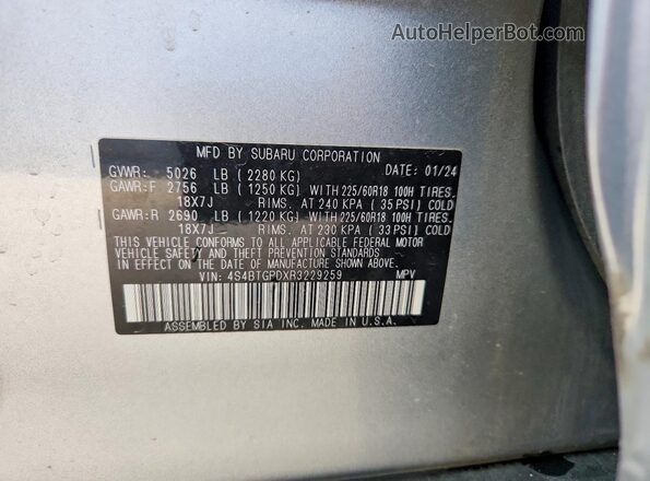 4S4BTGPDXR3229259 2024 SUBARU OUTBACK Silver Vista del compartimento del motor