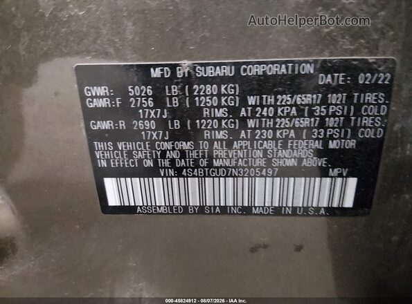 4S4BTGUD7N3205497 2022 SUBARU OUTBACK Green ძრავის განყოფილების ხედი