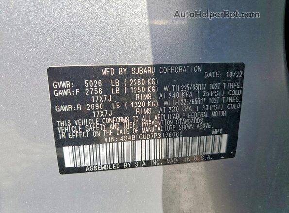 4S4BTGUD7P3126060 2023 SUBARU OUTBACK Silver Vista del compartimento del motor