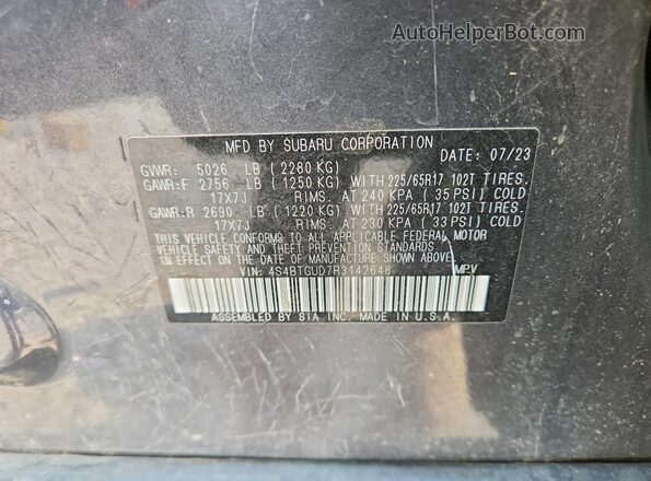 4S4BTGUD7R3142648 2024 SUBARU OUTBACK Серый Панорамный вид салона 360°