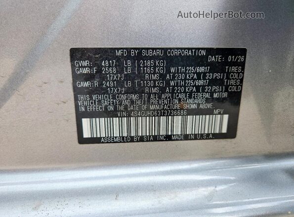 4S4GUHD63T3736686 2026 SUBARU CROSSTREK Silver სალონის 360-გრადუსიანი ხედი