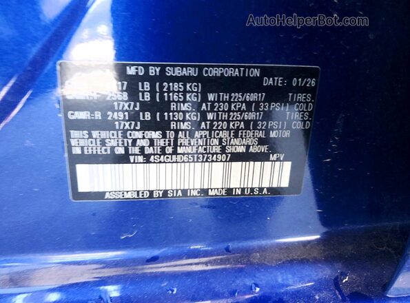 4S4GUHD65T3734907 2026 SUBARU CROSSTREK Blue Widok komory silnika