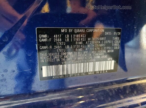 4S4GUHD67T3734908 2026 SUBARU CROSSTREK Синий 