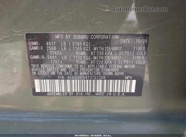 4S4GUHD68T3701206 2026 SUBARU CROSSTREK Green Engine compartment view