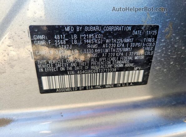 4S4GUHD68T3713338 2026 SUBARU CROSSTREK Silver Vista interior de 360 grados