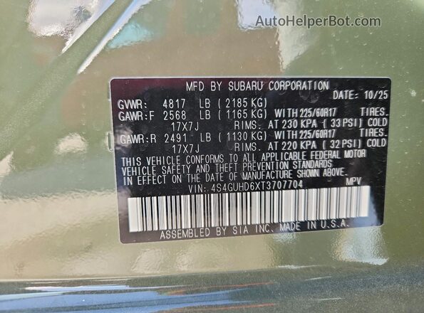 4S4GUHD6XT3707704 2026 SUBARU CROSSTREK Green სალონის 360-გრადუსიანი ხედი