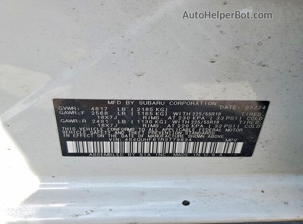 4S4GUHF61R3779834 2024 SUBARU CROSSTREK White Widok wnętrza 360 stopni