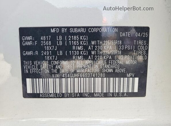 4S4GUHF66S3741280 2025 SUBARU CROSSTREK White Widok komory silnika