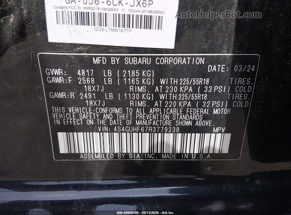 4S4GUHF67R3779238 2024 SUBARU CROSSTREK Black Vista del compartimento del motor